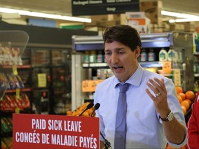 Liberal leader Justin Trudeau makes a campaign stop at Food Fare in Winnipeg to announce changes to sick leave and promises for $110 million to upgrade ventilation in schools on Friday, Aug. 20, 2021. Josh Aldrich/Winnipeg Sun