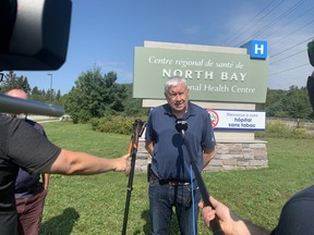 Michael Hurley, president of the Canadian Union of Public Employees' Ontario Council of Hospital Unions, spoke to local media, Monday morning, outside the North Bay Regional Health Centre about upcoming bargaining. Jennifer Hamilton-McCharles/The Nugget