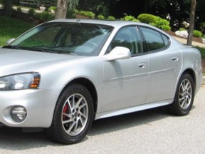 A silver 2005 Pontiac Grand Prix – similar to this internet photo released by Saugeen Shores Police Service - was stolen from a Market St. residence in Port Elgin overnight August 14/15. The licence plate is CJYH160. [Saugeen Shores Police Service]