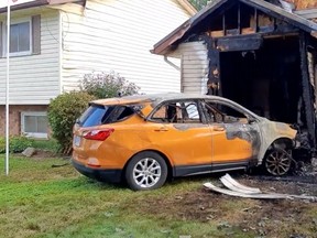 Police are investigating two separate crashes in Haldimand County this weekend, both of which set homes on fire. This crash in Dunnville Sunday caused extensive damage to both the vehicle and the home involved. – Contributed photo