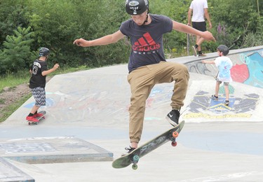 Marcus Vansanten competes at the first Heavy Medal Skateboard Competition and Showcase held on Aug. 14 at the Rapids Skate Park in downtown Pembroke.