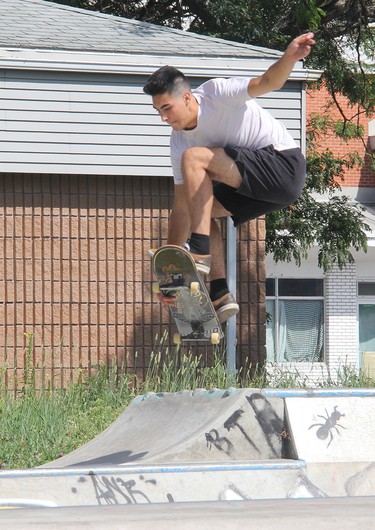 Zack Saif catches some air during the first Heavy Medal Skateboard Competition and Showcase held on Aug. 14 at the Rapids Skate Park in downtown Pembroke.