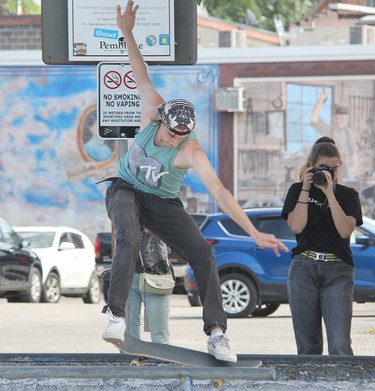 Zackery White shows off the form that earned him top spot in the Men's Division at the Heavy Medal Skateboard Competition and Showcase at the Rapids Skate Park in Pembroke.