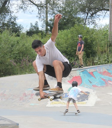 Zack Saif catches some air during the first Heavy Medal Skateboard Competition and Showcase held on Aug. 14 at the Rapids Skate Park in downtown Pembroke.