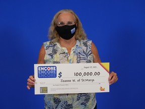 St. Marys resident Joanne Winchester recently won $100,000 after matching the last six of seven ENCORE numbers in the July 6 Lotto Max draw. Submitted photo