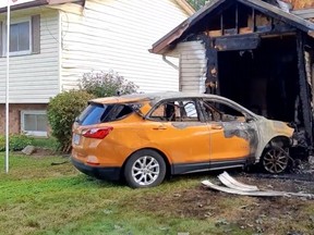 Haldimand OPP have made an arrest in connection with a single-vehicle crash in Dunnville Aug. 22 that caused a fire which badly damaged a home as well as the vehicle involved. – OPP photo