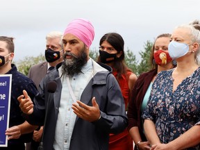 NDP leader Jagmeet Singh made a campaign stop in Greater Sudbury on Saturday morning visiting the University of Sudbury. Sudbury candidate Nadia Verrelli and Nickel Belt NDP candidate Andréane Chénier were on hand for the event. Gino Donato/The Sudbury Star