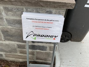 Belleville municipal officials are asking visitors to West Riverside Park starting Wednesday not to move Prodigy signs being placed in the area as part of a move to explore installing a  new disc-golf course in the greenbelt.