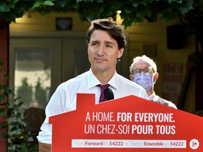 Canada's Prime Minister Justin Trudeau holds a news conference in the backyard of the Freedman family during his election campaign tour, in Surrey, British Columbia, Canada August 25, 2021. REUTERS/Jennifer Gauthier