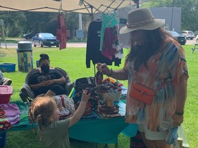 Olive Mansur (L) loved checking out all of the hand-crafted items for sale at the first ever Indigenous Market, which was held in Victoria Park on Saturday, Aug. 22. Hannah MacLeod/Kincardine News