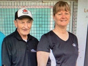 Walter Gretzky with June Dobson. A charge against Dobson, 58, a commanding officer at the Ontario Provincial Police (OPP) detachment in Grenville, over the sale of a hockey stick reported to be used by Wayne Gretzky, was withdrawn, according to her lawyer.