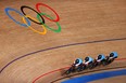 Canada's Allison Beveridge, Ariane Bonhomme, Annie Foreman-Mackey of Kingston and Georgia Simmerling sprint during the women's team pursuit bronze medal of track cycling on Day 11 of the 2020 Tokyo Olympic Games at Izu Velodrome on Tuesday in Izu, Japan.