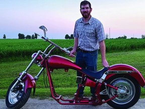 Wellington County cash crop farmer James Ferrier has a hankering to design and build a custom agriculture themed motorcycle. He was sourcing parts for this chopper when he came upon a contest to build a dream chopper. There is only one catch. He has to glean the most votes over the next month in the Orange County Chopper’s Dream Chopper Competition and he is asking for your vote