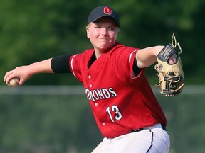 Chatham Diamonds starter Adam Vsetula pitches against the Seaway Surge during a minor bantam AA game in Baseball Ontario's August Madness playoff tournament at Fergie Jenkins Field at Rotary Park in Chatham, Ont., on Sunday, Aug. 22, 2021. Mark Malone/Chatham Daily News/Postmedia Network