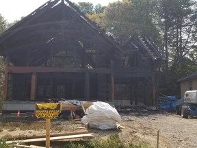 The South Bruce OPP has released this photo of the damage caused by a structure fire Monday morning on Boiler Beach Road in Huron-Kinloss.