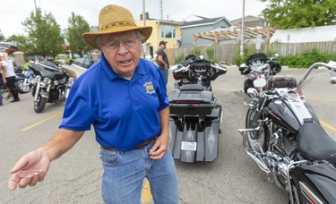 Gary Baker, defines what a regular means when it comes to attending bike gatherings like the Friday 13th in Port Dover.

Baker, from Corunna 72 years old, says he, "come here every year," now driving a Harley with a sidecar, Baker says he's been to 48 Daytona Bike Weeks, and 16 Sturges festivals "I've been across the country," on his bike.

Numbers were way down as former attendee's said the numbers were about 1/4 of a usual attendance at the Port Dover Friday 13th biker gathering.  

Rather than have bikes parked down the middle of the main drag, they were put into side streets and lots, giving pedestrians much more room to walk.

(Mike Hensen/Postmedia Network)