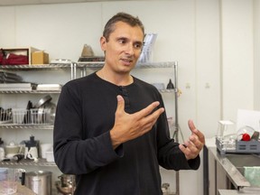 Gus Klemos of Unbun talks about their grain- and gluten-free bakery products in London. (Mike Hensen/The London Free Press)
