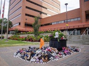 A memorial to victims and survivors of the residential school system  outside the Jubilee Centre and Provincial Building in downtown Fort McMurray on Monday, August 30, 2021. Scott McLean/Fort McMurray Today/Postmedia Network