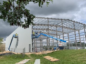 The exterior shell is being completed on a new warehouse for Portugallo Sauces on Black Walnut Road in St. George, owned by DA Enterprises Inc. The building's permit from Brant County topped July's permits during the month when most of the building activity in the county was limited to housing.