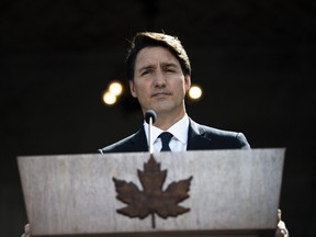Prime Minister Justin Trudeau speaks at a news conference at Rideau Hall in Ottawa after meeting with Gov. Gen. Mary Simon Sunday to ask her to dissolve Parliament, triggering an election.