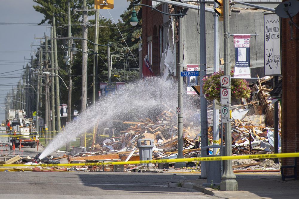 Wreckage is shown from an explosion in downtown Wheatley, a Chatham-Kent town with a recent history of toxic-gas leaks. Photo taken Friday Aug. 27, 2021, about 15 hours after the blast that sent seven to hospital. (Postmedia Network file photo)