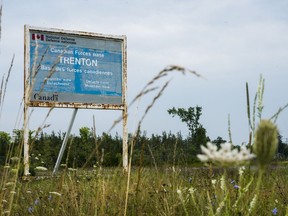 A sign beside the main entrance to the Mountain View Detachment of Canadian Forces Base Trenton.