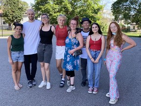 The cast and crew of Indisposable: A Devised Theatre Exploration Into Brantford's Opioid Epidemic are (from left) Katherine Cappellacci, Thomas Fournier, Marissa Monk, Anna Morreale, Holly Wood, Peter Muir, Hayley Allen and Michelle Shortt.  SUBMITTED PHOTO