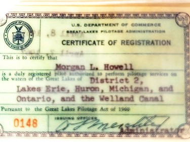 Howell's certificate of registration authorizes him to work in District 2, which includes Lakes Erie, Huron, Michigan and Ontario and the Welland Canal. Donna Howell