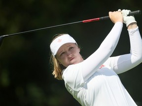 Brooke Henderson of Team Canada tees off on the 4th hole during the first round of the women's golf individual stroke play at the Tokyo 2020 Olympic Games on Wednesday.
Mike Ehrmann/Getty Images