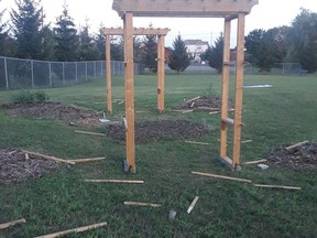 Grenville County OPP are investigating damage to a wooden structure on the South Branch Elementary School property on Sunday, Aug. 15.
OPP photo