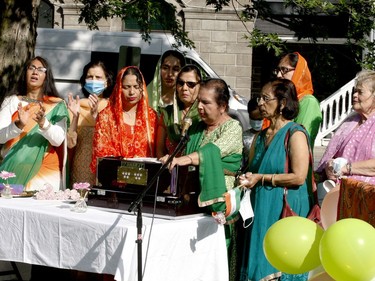 Women from Brockville's Indo-Canadian community sing a traditional hymn during an event celebrating India's Independence Day on the Court House Green Sunday morning. (RONALD ZAJAC/The Recorder and Times)