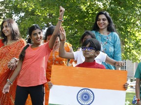 Members of Brockville's Indo-Canadian community perform a dance during an event celebrating India's Independence Day on the Court House Green in 2021. (FILE PHOTO)
