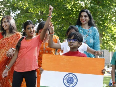 Members of Brockville’s Indo-Canadian community perform a dance on the Court House Green Sunday morning. (RONALD ZAJAC/The Recorder and Times)