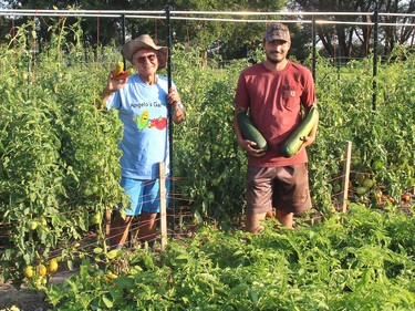 Angelo Ligori, left, and area farmer Alex Wingrove are the driving force behind establishing the garden co-operative Angelo's Gardens. Ellwood Shreve/Chatham Daily News/Postmedia Network
