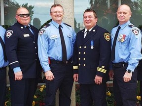 A few of the Cold Lake fire fighters who received their service medals on Aug. 24. PHOTO BY CITY OF COLD LAKE