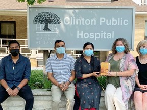 Clinton's Patel family recently made donations to Clinton Public Hospital. From left are Dev Patel, Kaushik Patel, Riya Patel, Darlene McCowan (CPH Foundation co-ordinator) and Mary Cardinal (HPHA vice-president people and chief quality executive. Handout