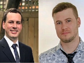 Brennan Jackson (left), and Justin Stevens were selected as the recipients of the Pat Rudden Memorial Bursary to help them pursue their legal careers. Handout/Cornwall Standard-Freeholder/Postmedia Network