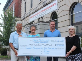 From  left in downtown Cornwall are Tom and Gail Kaneb, the city's Jamie Fawthrop, and fundraising committee chairperson Katie Burke. Photo on Wednesday, August 10, 2021, in Cornwall, Ont. Todd Hambleton/Cornwall Standard-Freeholder/Postmedia Network