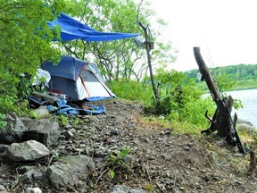 A homeless camp on the banks of the St. Lawrence River in Cornwall, on Tuesday July 6, 2021 in Cornwall, Ont. Francis Racine/Cornwall Standard-Freeholder/Postmedia Network