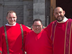 Marc Gaudet, Coonor O'Hara and Kevin Burgess have all been ordained as deacons this month. Handout/Cornwall Standard-Freeholder/Postmedia Network
