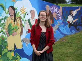 Artist Alexandra MacDonald speaking at a mural unveiling at Cornwall Community Museum. Photo on Saturday, August 28, 2021, in Cornwall, Ont. Todd Hambleton/Cornwall Standard-Freeholder/Postmedia Network