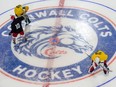 Potential players skate on the logo at centre ice at the Benson Centre during the Cornwall Colts camp, on Saturday August 21, 2021 in Cornwall, Ont. Robert Lefebvre/Special to the Cornwall Standard-Freeholder/Postmedia Network