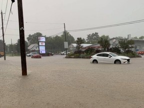 Flooding in Durham, Ont., on the evening of Saturday, August 7, 2021.