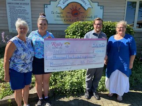 Rally Fore the Cure raised $4,518 for the Mammography Department at AMGH. (L-R): Lynn Million Rally Committe, Ashley Gravett, David Mackechnie Chair, Alexandra Marine and General Hospital Foundation and Kimberly Payne Executive Director. Submitted