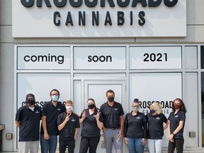 Crossroads Cannabis staff in front of Hanover's newest cannabis store.