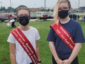 Due to the ongoing COVID-19 pandemic the Hanover Fair was unable to hold the Ambassador of the Fair Competition this year, so the 2019-20 ambassadors graciously agreed to extend their reign. Pictured are L'il Ambassador Claire Olivero, left, and Junior Ambassador Jacinta Paterson. Absent from the photo is Senior Ambassador Olivia Schlosser. This year's fair, from Aug. 5-7, was once again held virtually due to the pandemic, however, there were some opportunities for in-person gatherings with some of the activities.