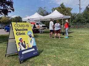 A Kingston, Frontenac and Lennox and Addington Public Health vaccination clinic at 42 Leroy Grant Dr. on Wednesday, Aug. 11, 2021. (Steph Crosier/The Whig-Standard)