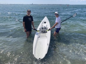 Aubrey Oldham and Sarah Pidgen participated in the Rowing Canada Aviron Beach Sprint Trials at Kingston Yacht Club on Saturday.