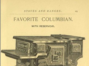 "Chown & Cunningham Co'y Favorite Columbian with Reservoir," from 1890-1 Illustrated catalogue & price list containing full description of a complete line of 'Favorite' stoves and ranges," Chown & Cunningham Co. of Kingston