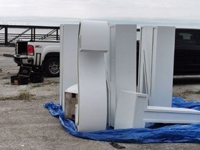 The letters for the Kingston sign sit ready to be assembled at the site of the old Kingston coal dock, on which is set to be a new deepwater dock able to accommodate Great Lakes cruise ships.